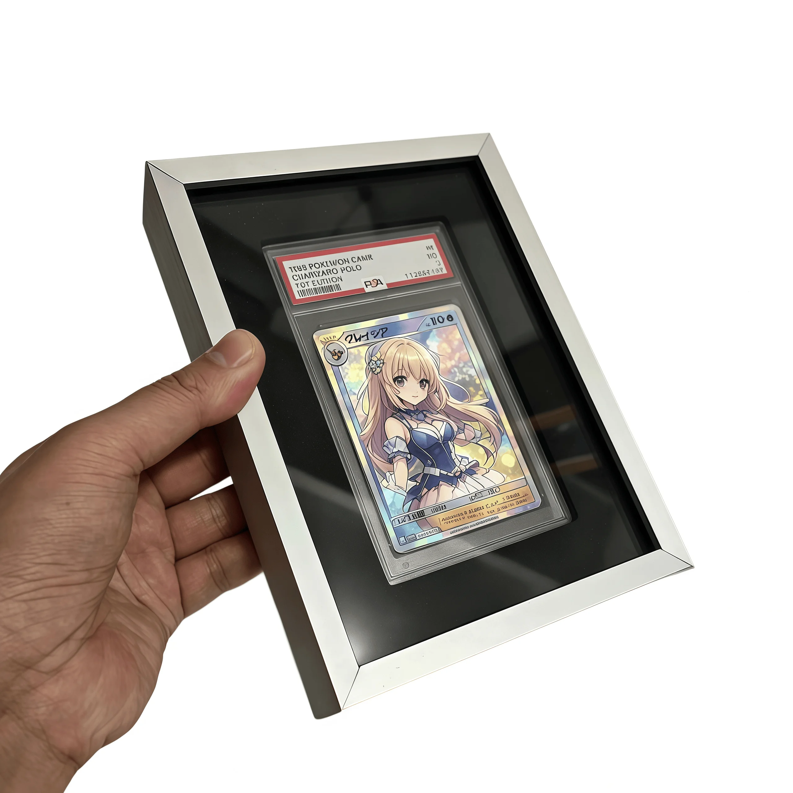 Sliver Grey Aluminium Alloy Anime Graded Card Brick Holder Vertical TCG Trading Card Display Stand Tabletop Wall‑Mounted Upright