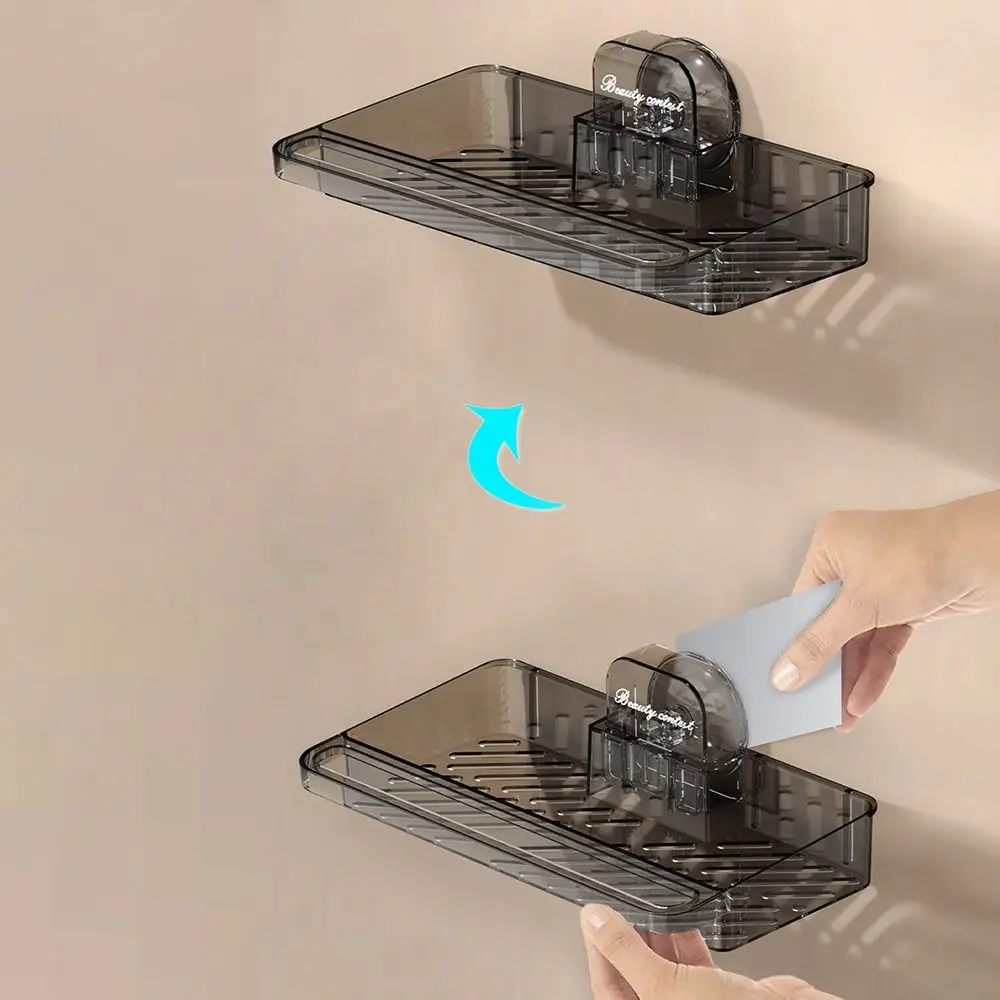 

Transparent Suction Cup Shower Shelf No-Drill Space Saving Sink Drain Rack Strong Load-Bearing Large Capacity