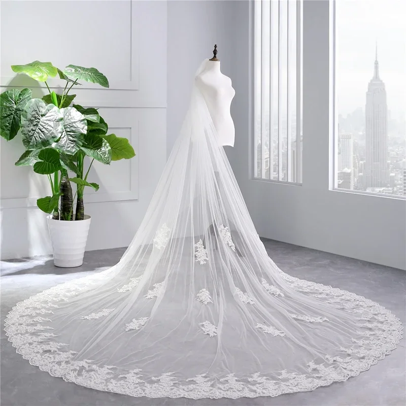 

3.5 Meter Lace Applique Wedding Veils Two-layer Bridal Veil Long Wedding Accesorios Novia Boda Velos Bridal Headwear