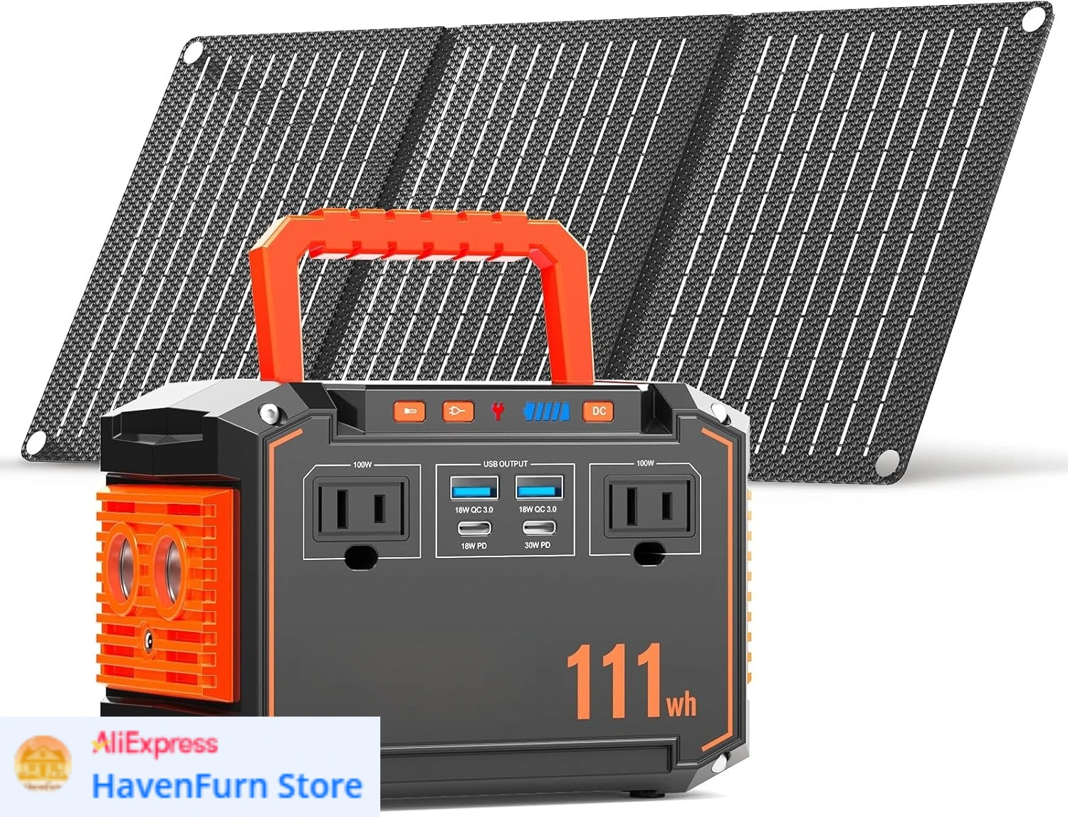 

150W Peak Solar Generator with 30W Solar Panel 111Wh Camping Portable Power Station 110V Power Bank with AC Outlet