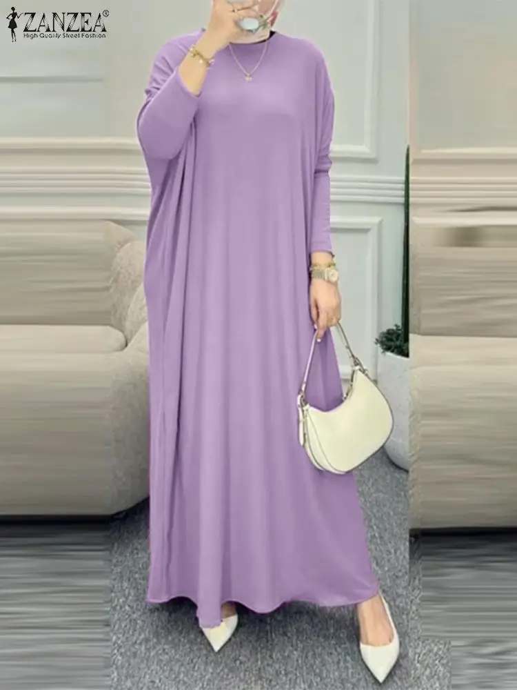 

ZANZEA Women Bat Sleeve Abaya Robes Solid Color Streetwear Casual Loose O Neck Maxi Vestidos Muslim Fashion Stylish Long Dresses