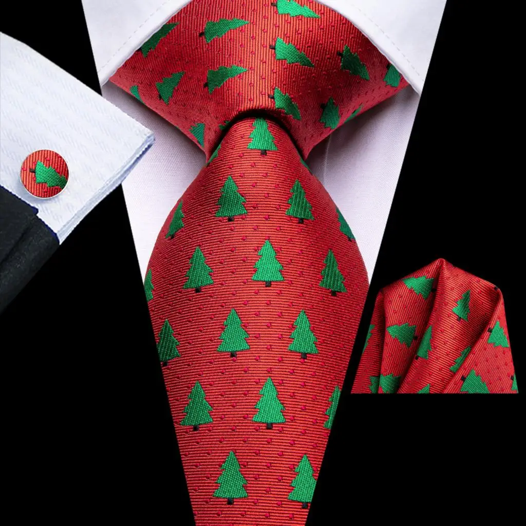 

Gift Christmas Tie for Men Red Green Tree 2023 New Fashion Brand Wedding Party Necktie Handky Cufflink Wholesale Hi-Tie Designer