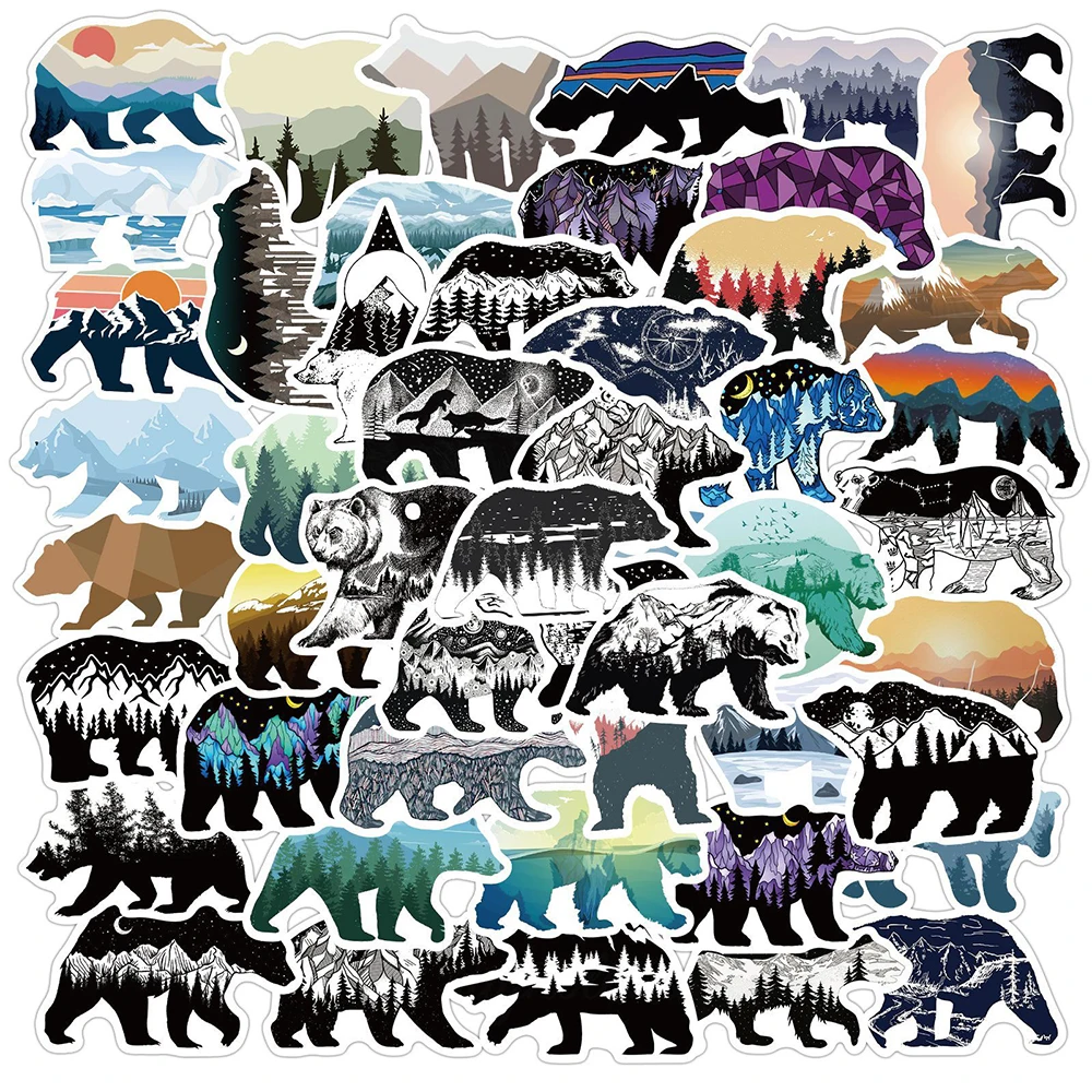 10/30/50pcs Cartoon Grizzlies Animals Bear Stickers Forest Mountain Graffiti Sticker DIY Phone Skateboard Sacrapbook PVC Decals