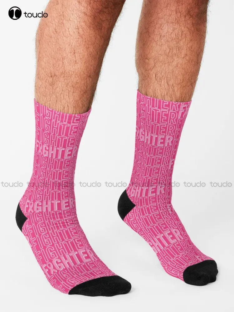 In October We Wear Pink Pumpkin Plaid Fighter Breast Cancer Awareness Socks Cat Socks Women 360° Digital Printing Streetwear