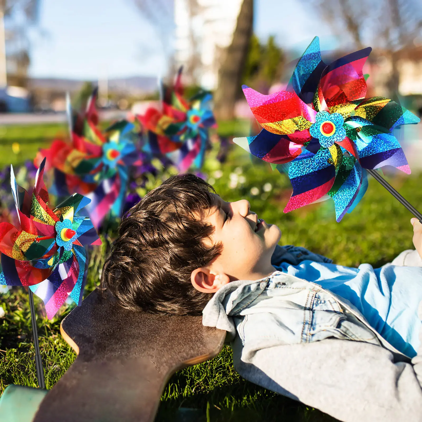 

6Pcs Pinwheels Octagonal Plastic Pinwheels Easy Install Decorative Garden Yard Lawn Party Outdoor Landscape Decor