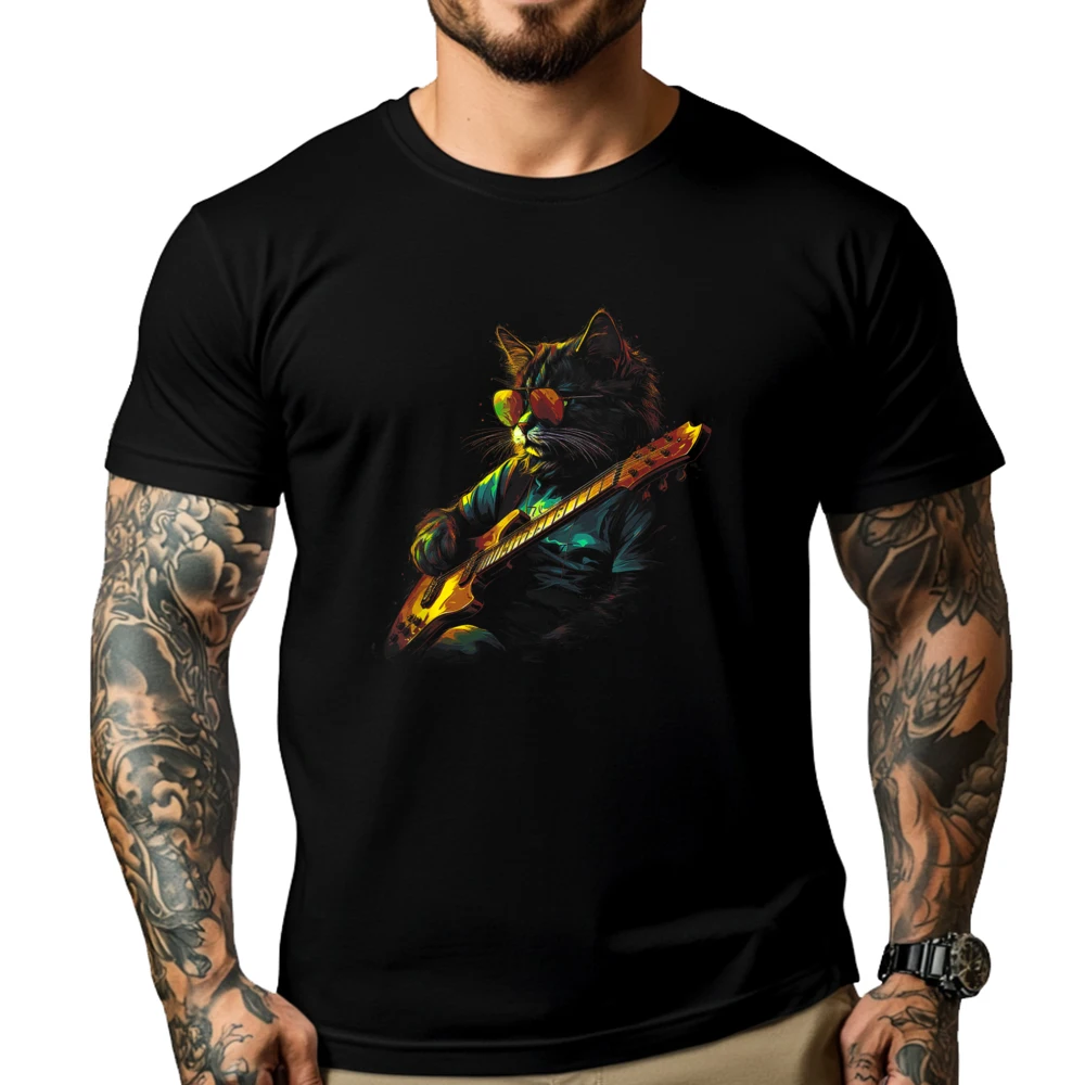 

Bass Guitar Cat Jazz Metal Blues Kitty Streetwear Men Original Mens T-Shirts Hip Hop