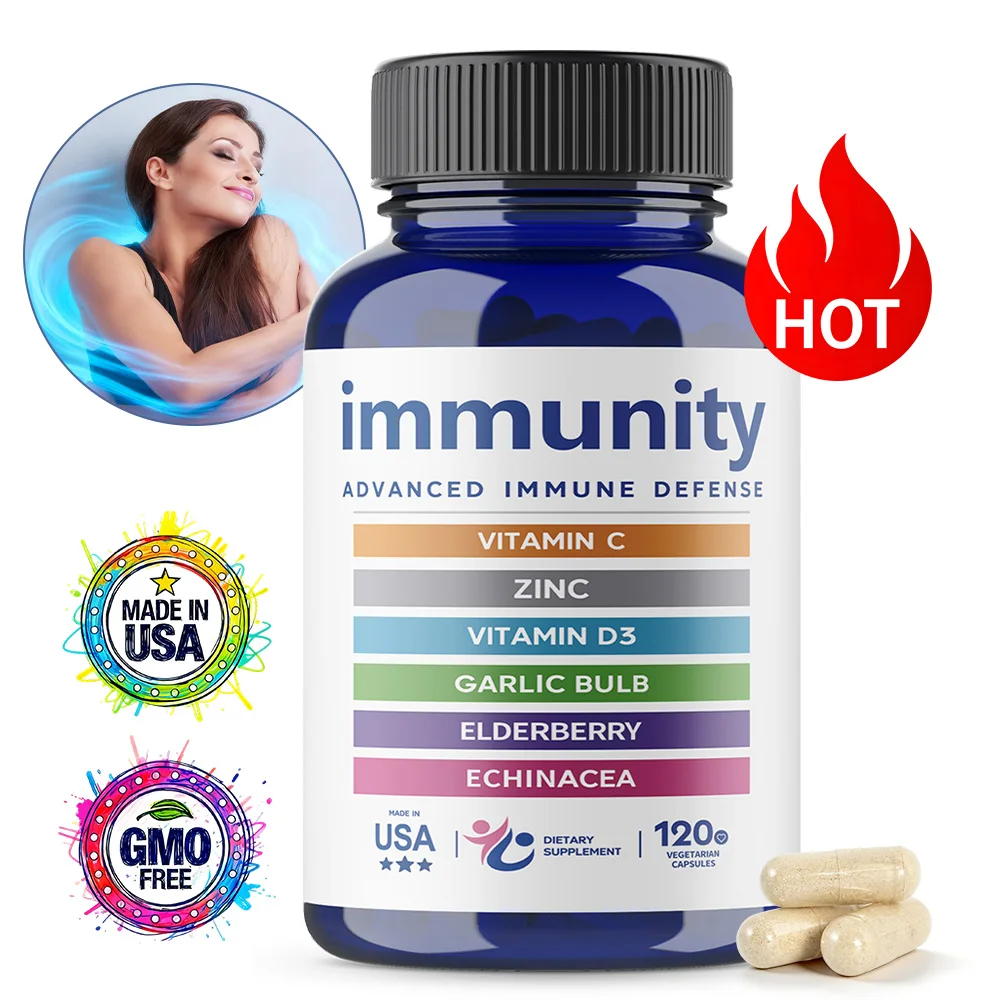 Immuneti Advanced Immune Support – 6-in-1 Daily Immunity Supplement – with Vitamin C, D3, Zinc, Elderberry, Garlic & Echinacea