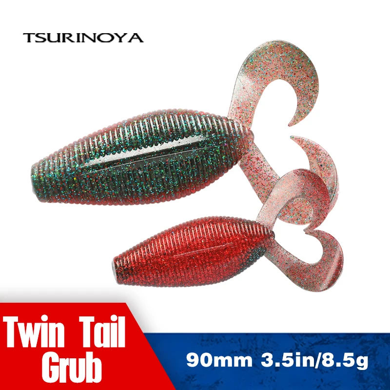 TSURINOYA Twin Curly Tail Soft Bait SPIRON 90mm 8,5g 6 Stück Angelköder für Barsch und Hecht ohne Sinker – Angelrig-Köder
