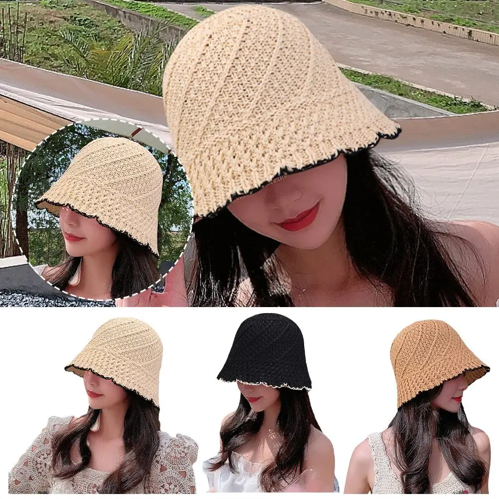 

Summer Fashion Lady Beach Hat Foldable Bucket Hat For Women Outdoor Sunshade Solid Fisherman Hat With Edge Party Gift W6R7