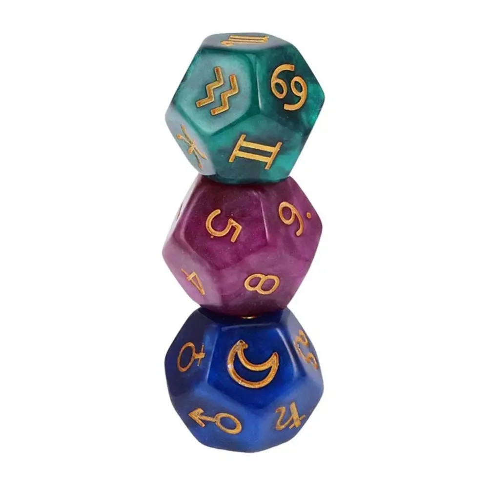 3PCS 12-Sided Dice Astrology Tarot Card Multifaceted Constellation Dice Leisure and Entertainment Toys for Party Game Board Game