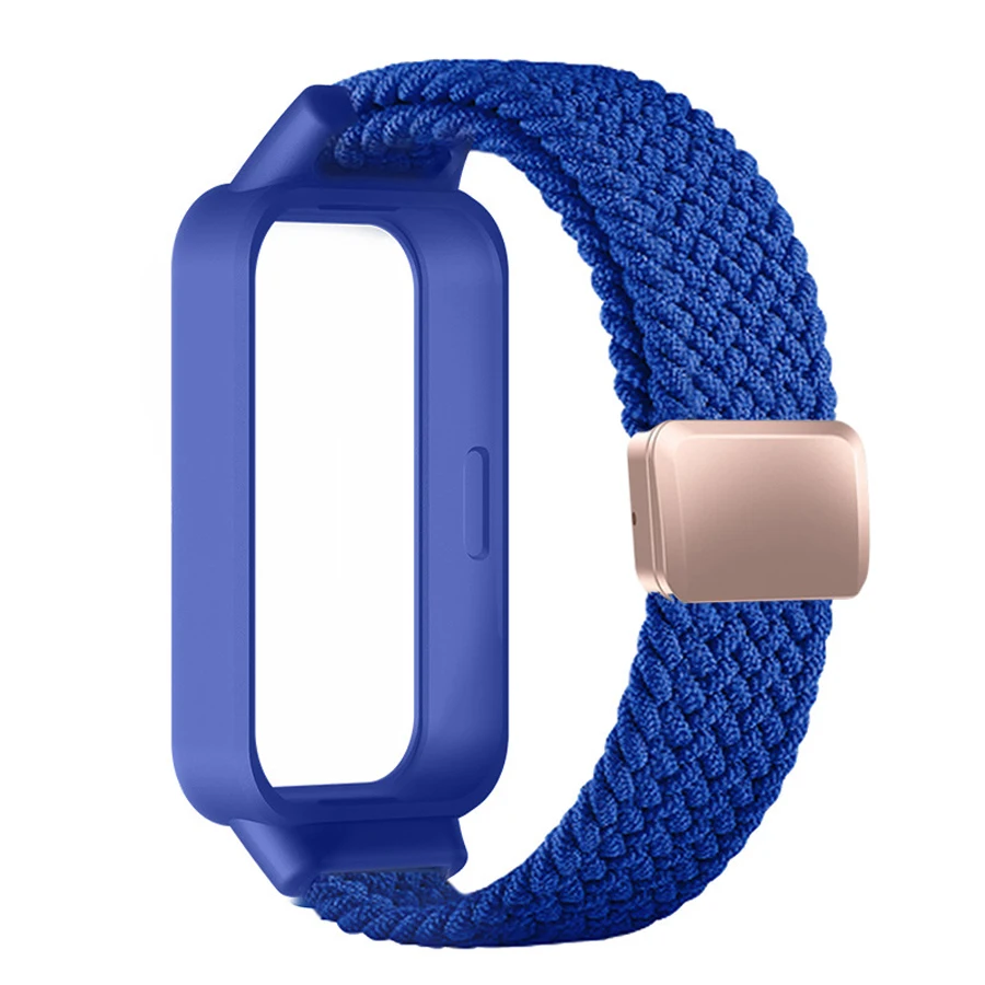 Magnetische gespsluiting hoesje + gevlochten nylon band voor Xiaomi Mi Band 9 Active riem sportarmband Correa + hoesje voor Redmi Band 3 band