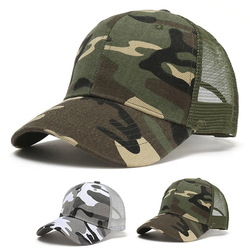 Spring Summer Sun Hat Caps For Men Women Adjustable Baseball Cap Breathable Mesh Trucker Cap Camouflage Baseball Hat