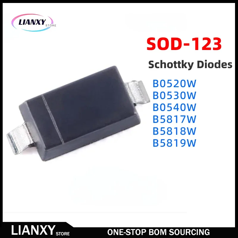 100PCS B0520W B0530W B0540W B5817W B5818W B5819W Schottky Diodes SOD-123 New Original