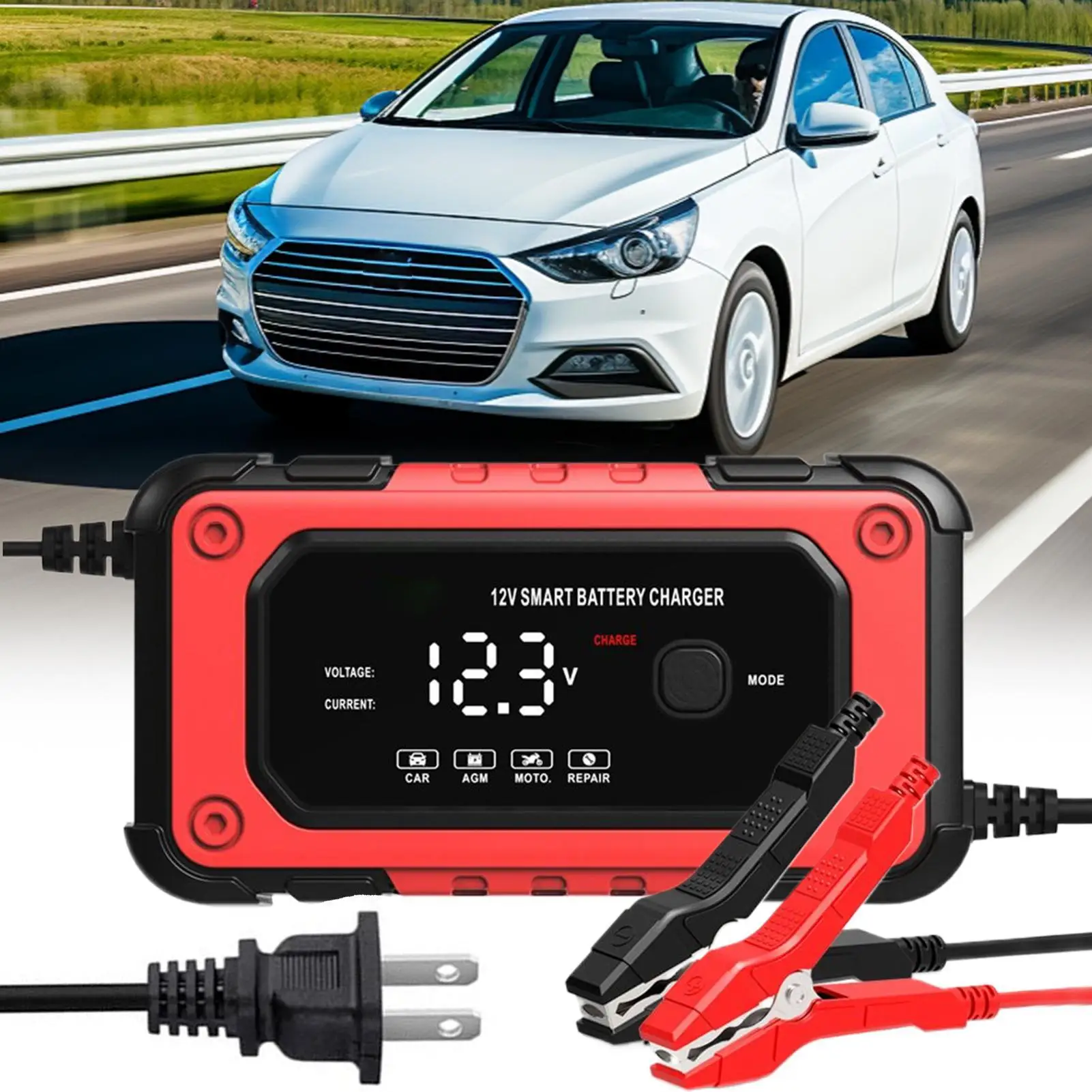 

Vehicle Battery Charger 12V 6A Trickle Charger LCD Display Desulfator Maintainer For Boat ATV Roadside Automobile Marine