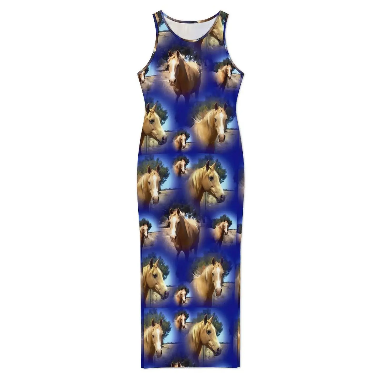 Palomino cavalo vestido sem mangas animal impressão estilo rua maxi vestidos retro bodycon vestido feminino gráfico oversize