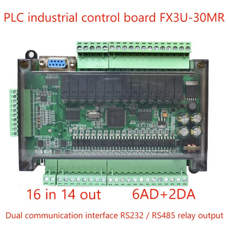 AA84 2X PLC Industrial Control Board Simple Programmable Controller Type FX3U-30MR Support RS232/RS485 Communication