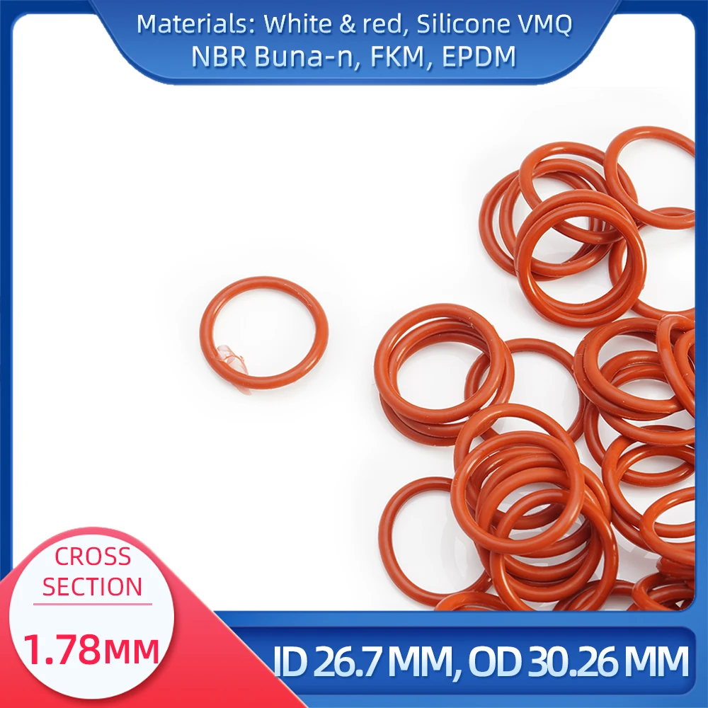 O Ring CS 1.78mm ID 26.7 mm OD 30.26 mm Material With Silicone VMQ NBR FKM EPDM ORing Seal Gaske