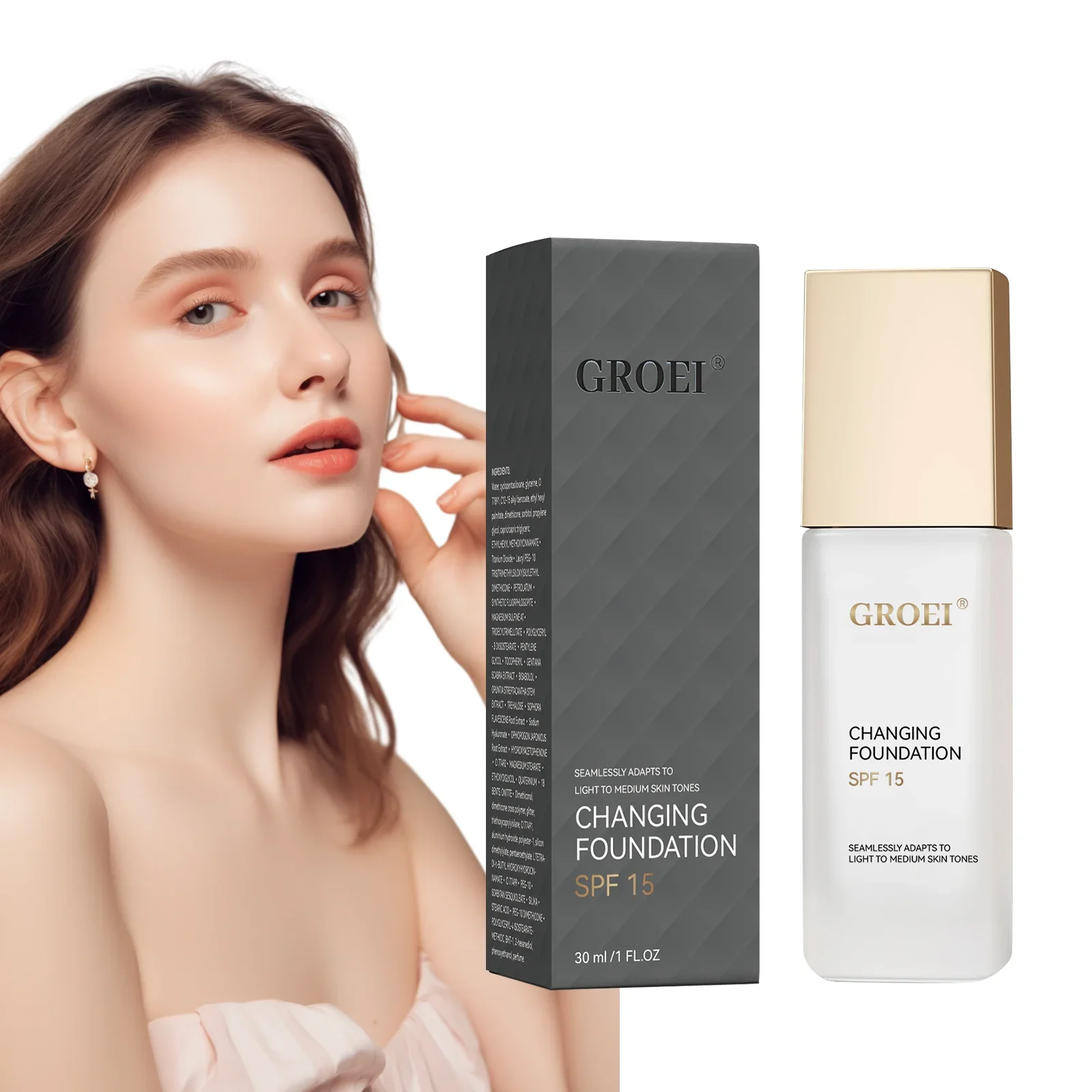 كريم أساس متغير اللون يدوم طويلاً ومرطب ومقاوم للتحويل لون البشرة وضبط تفتيح البشرة وخفيف الوزن وجميع أنواع البشرة 30 مل