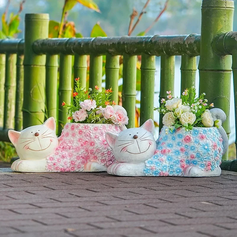 Cute Lucky Cat Flower Pot Creative Garden Decorations Outdoor Courtyard Balcony Landscape Arrangement Ornament Kindergarten