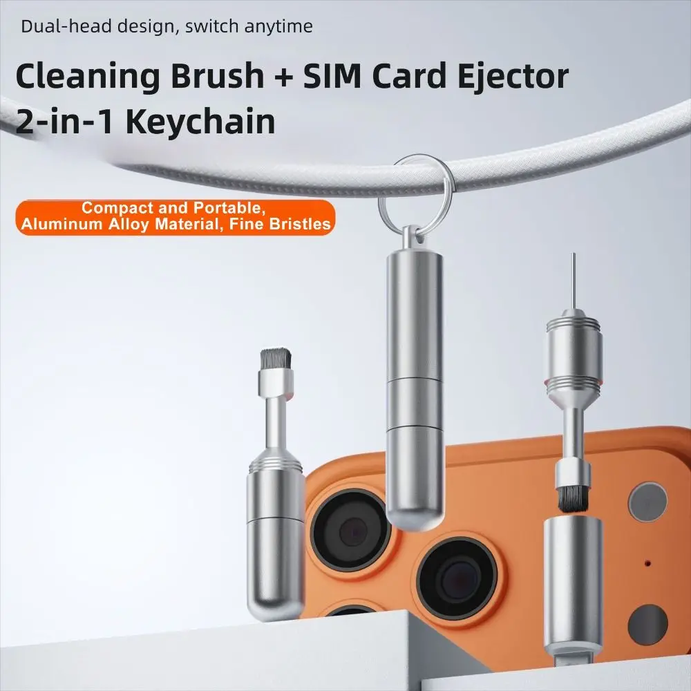 Professional 2 in 1 SIM Card Tray Removal Tool Portable Aluminum Alloy Earphone Cleaning Brush EDC Mini Opener Mobile Phone