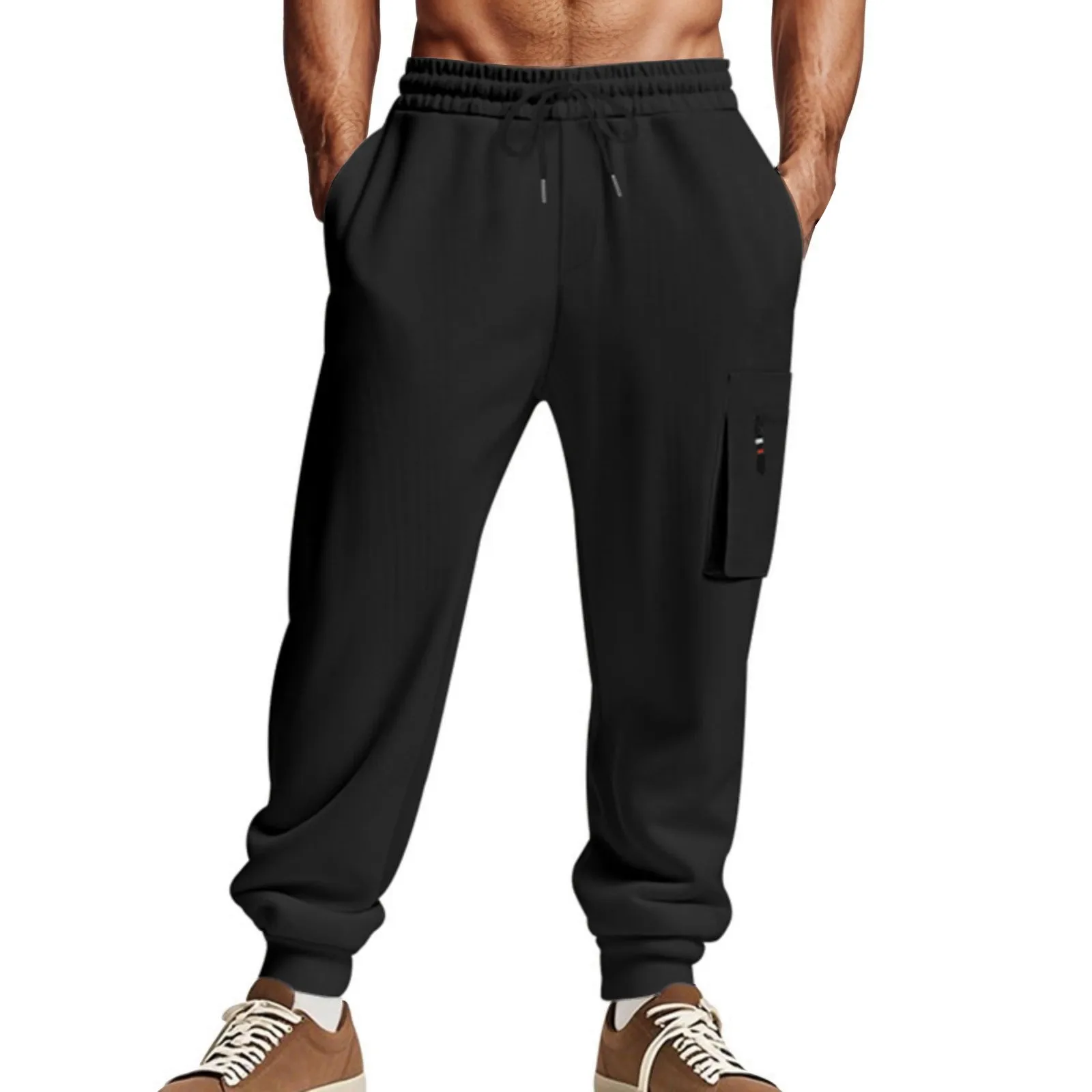 

2025 Men's Spring Summer Training Sports Multi-pocket Zipper Tooling Elastic Slim-fit Fashion Gym Elastic Ankle Length Pants