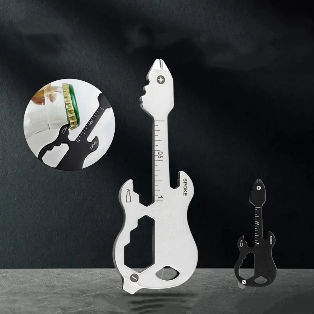 في الهواء الطلق الغيتار شكل فتاحة المفاتيح متعددة الأغراض التخييم حاكم وجع بقاء البيرة فتاحة الزجاجات أداة قياس الطوارئ #4