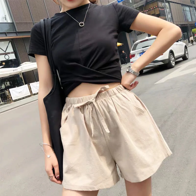 Casual Women\'s Summer Shorts High Waisted Cotton Linen Shorts Summer Solid Sports S-XL Fashion Basic Short Hot Linen Pants