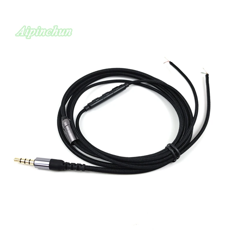Conector de 4 polos de 3,5mm, Cable de reparación de auriculares DIY, Cable de alambre de tela de nailon con micrófono, OD de 3,0mm grueso, negro