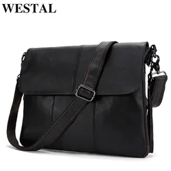 WESTAL Genuine Leather Men's Bags Male Messenger Bag Men’s Shoulder Crossbody Bags New Design Cowhide Leather Bag For Men 8007