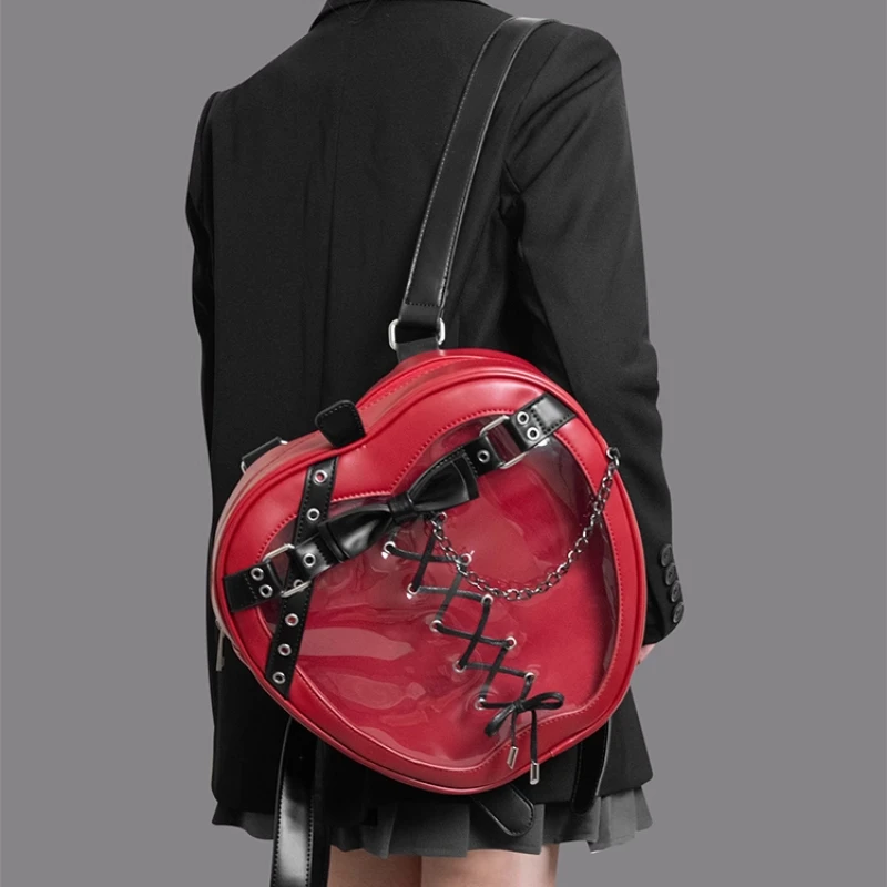 Bandage Bow Backpacks Y2k Aesthetic Punk Belt Chain Women Apple Crossbody Bag Streetwear Ins Transparent Casual Gothic Ita Bags
