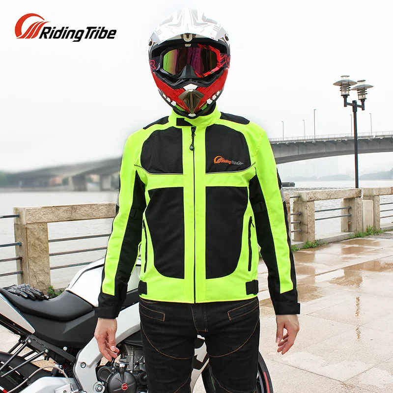 

Men Motorcycle Jacket Summer Breathable Racing Clothing Fluorescent Green Moto Motorbike Rider Protective Warning Coat JK-21