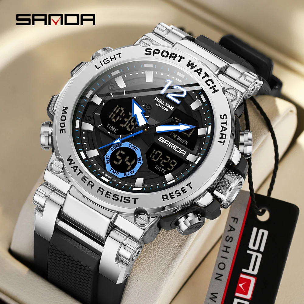 

SANDA Brand New 6178 Men's Quartz Electronic Watch Cool and Multi functional Waterproof Steel Band Men's Quartz Electronic Watch