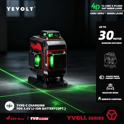 YEVOLT YVGLL4XS16 16 Lines 4-Plane Green Laser Level Tools 4D with 3Ah/5.2Ah Power Self-Leveling Machine Horizontal & Vertical