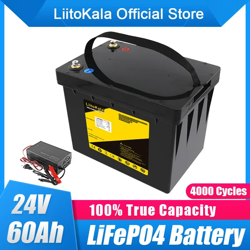 

LiitoKala 24V 60Ah Lifepo4 battery with 50A BMS for 25.6V/29.2V 50Ah inverter solar panel scooter backup power boat light