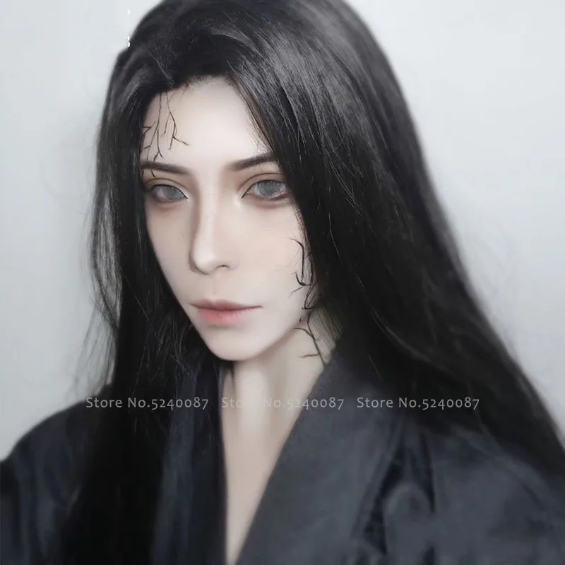 تأثيري الرجال Hanfu طويل مستقيم الشعر أنيمي تأثيري حلي انمي ياباني قزم الأمير الخالد الباروكات كرنفال مرحلة الأداء الاسمية