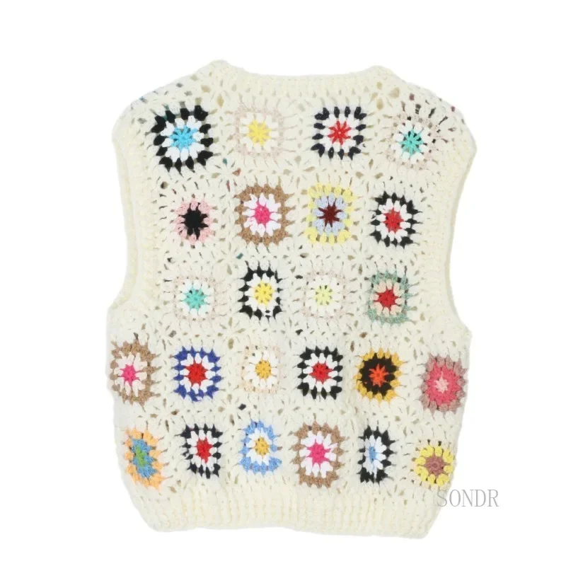 Indie Folk Crochet Hollow Out Sweater Vest Women 2025 Spring Summer Tank Top Knitted Vest Coat Female Sleeveless Vest Outerwear