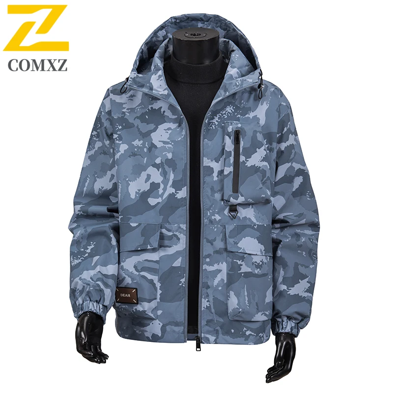

Новинка 2025, мужская зарядная куртка, камуфляжная модная ветрозащитная водонепроницаемая куртка с капюшоном, мужская куртка на молнии для кемпинга и пешего туризма
