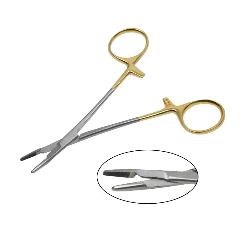 

Ophthalmic Needle Holder with Scissors Needle Holder Insert with Scissors Gold Handle Clamp Ophthalmic Instrument