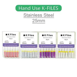 CYF045 Dental K-Files 25 mm 6 # /8 # /10 # /15 #   6 sztuk/paczka Denspay Dental pilniki K ze stali nierdzewnej do użytku ręcznego endodontyczny pilnik do kanałów korzeniowych