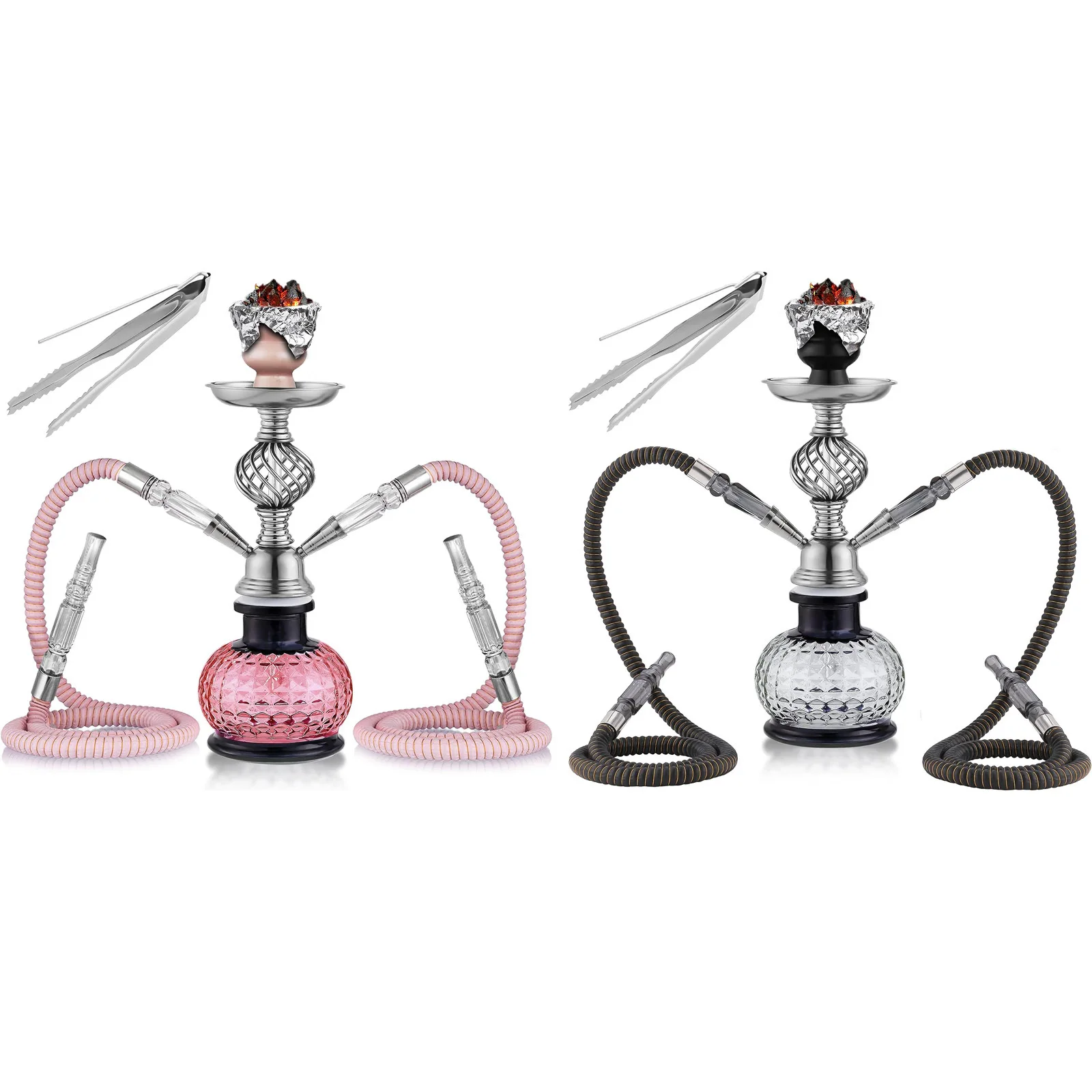 

Portable Double Hose Glass Hookah Small Travel Shisha Pipe Set Hookah Hose Glass Bowl Smoking Shisha Hookah