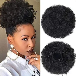 Coleta Afro Puff con cordón para mujeres negras, pelo sintético corto y rizado, extensión de moño Afro, 1 unidad