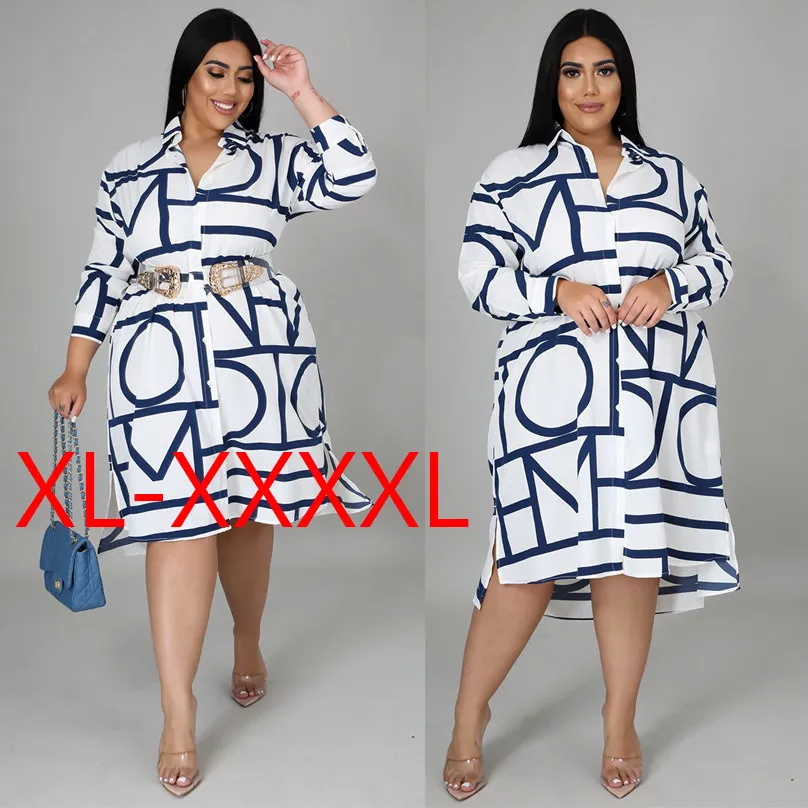 

plus Size Long Shirts Ladies Dresses 2024 Lazada Commute Style Button mid Waist Long Sleeve A-Line Skirt for plus Size Women