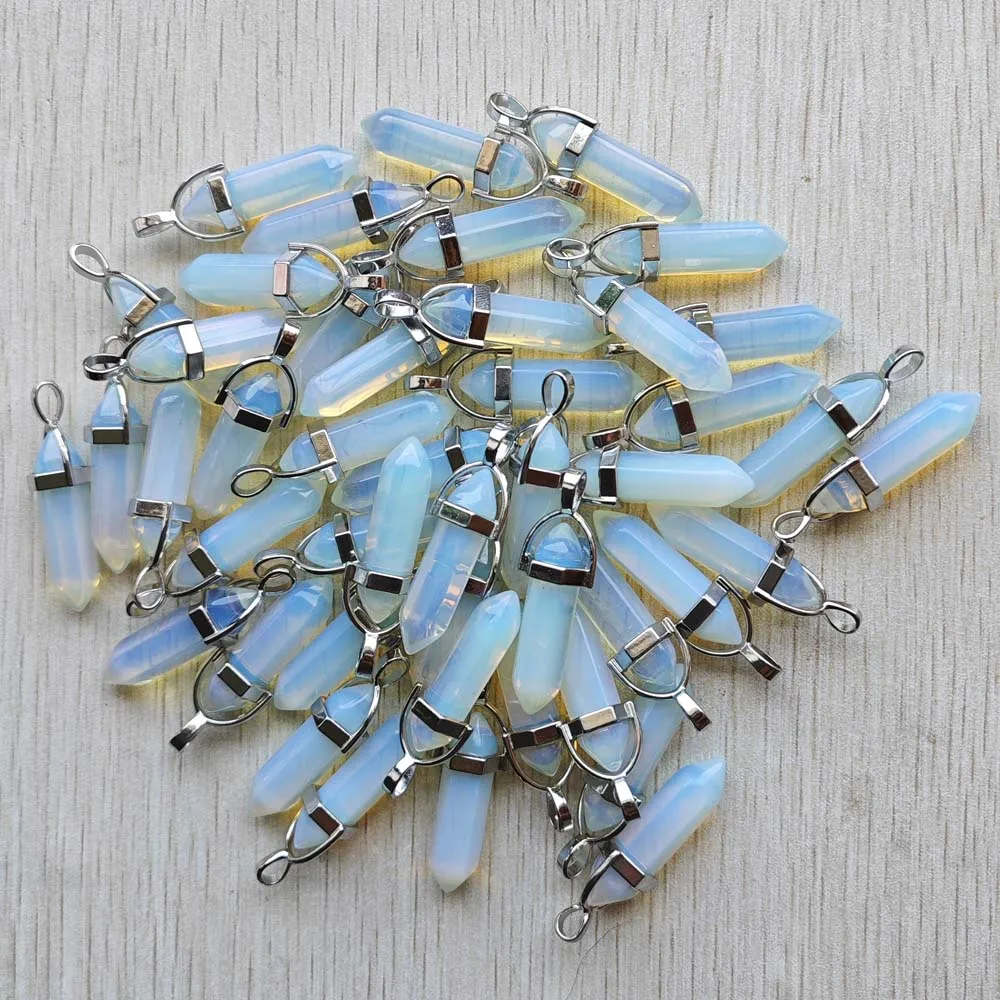 Fashion Beautiful opal Stone pillar Point pendulum pendants for jewelry making necklaces 25pcs 36pcs Wholesale free shipping