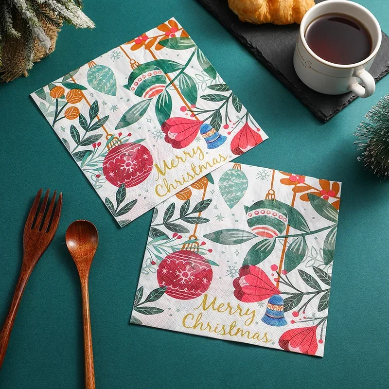 20 قطعة 33 سنتيمتر 2-Ply عيد الميلاد المناديل عيد الميلاد مصابيح كهربائية ملونة الأزهار ورق مطبوع المفارش فراشة العظام بارت ورقة