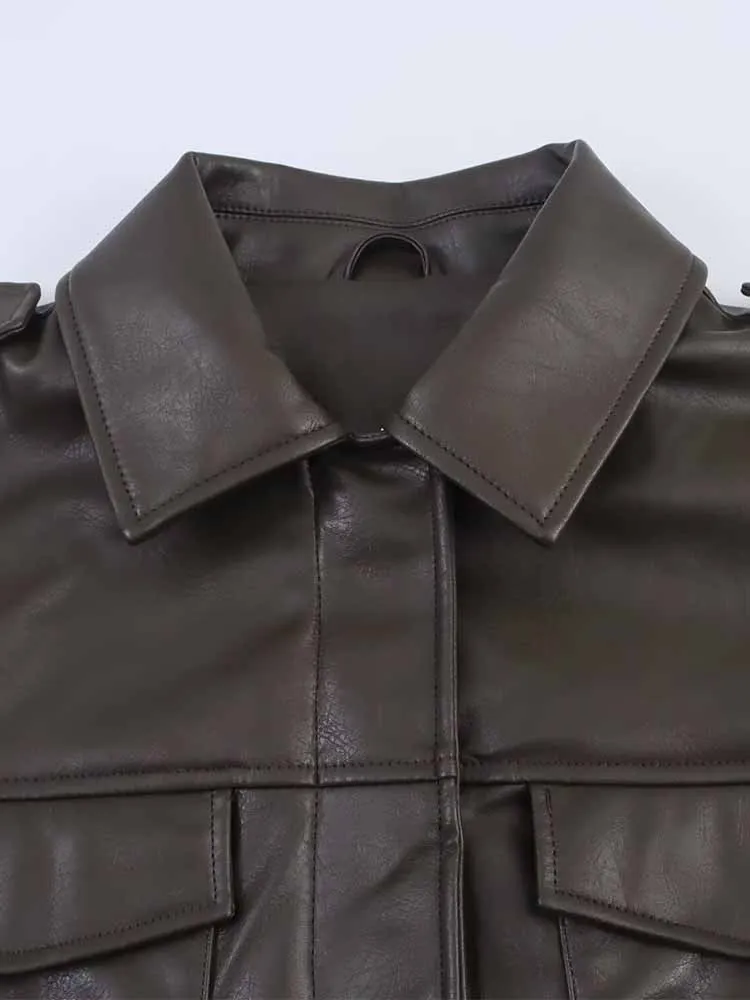 Estilo europeu e americano outono nova moda feminina design sentido versátil bolso decoração imitação casaco de couro