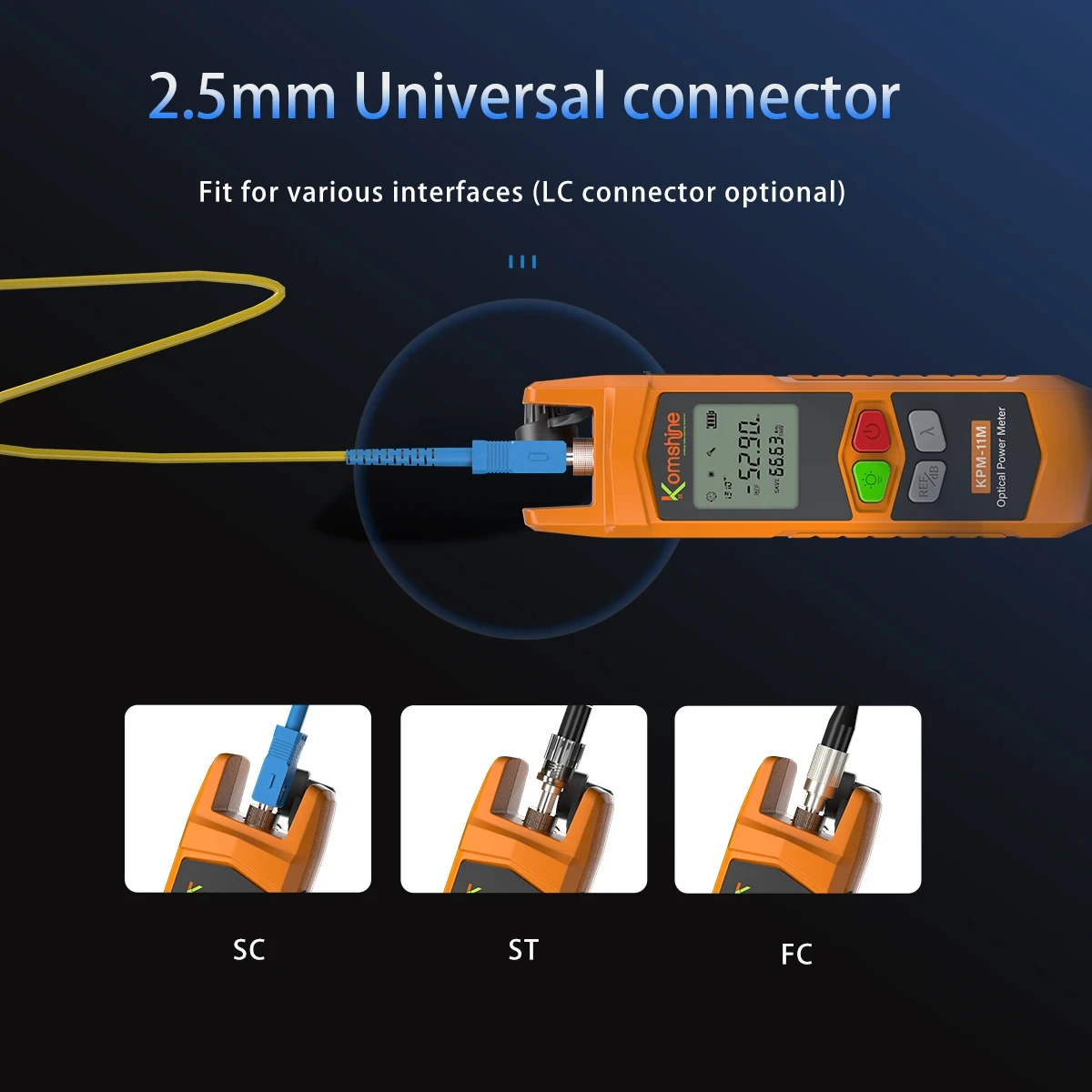 Komshine Power Meter Tester Attenuation Fiber Optical 2in1 Auto Switch KPM-11M-A-G Mobile Telecommunications -70dBm 6dBm