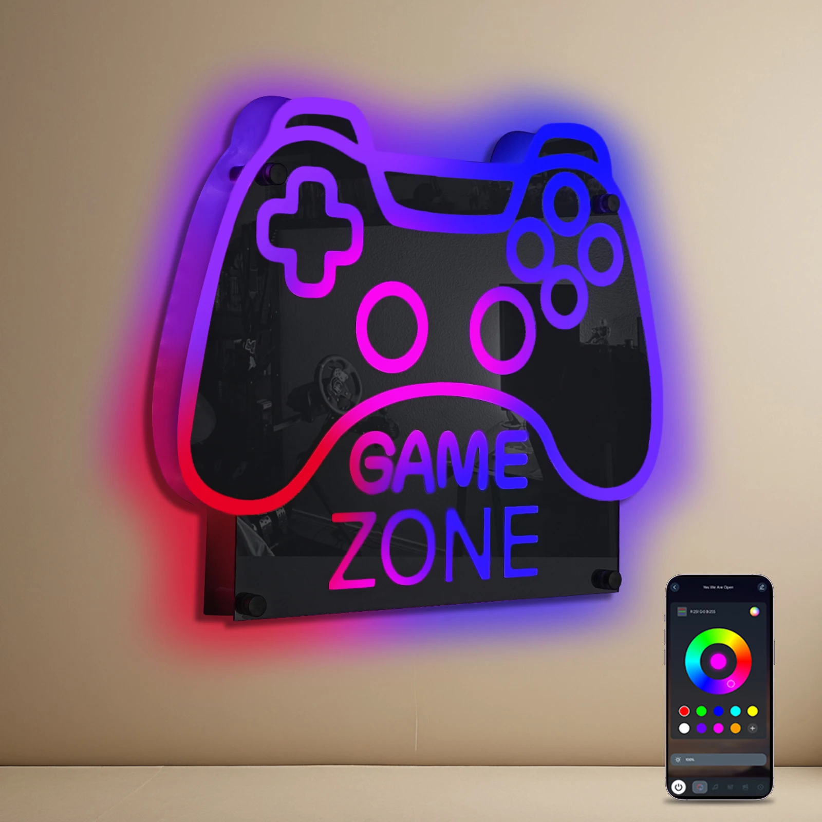 

Gamer Neon Sign RGB Remote Control Mirror LED Backlight Open/ Gamers Luminous Wall Sign Lamp Cool Game Room Interior Decor