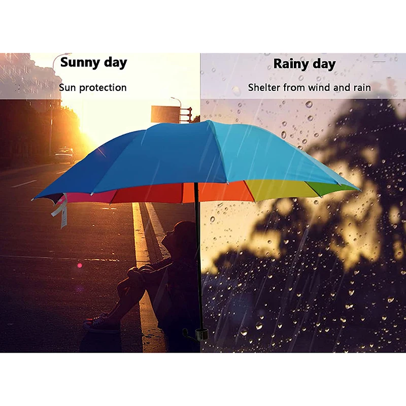 Windproof Foldable Umbrella Women Men Manual Popular Rainbow Three Folding Umbrella Adults Children Strong Resistant Umbrella