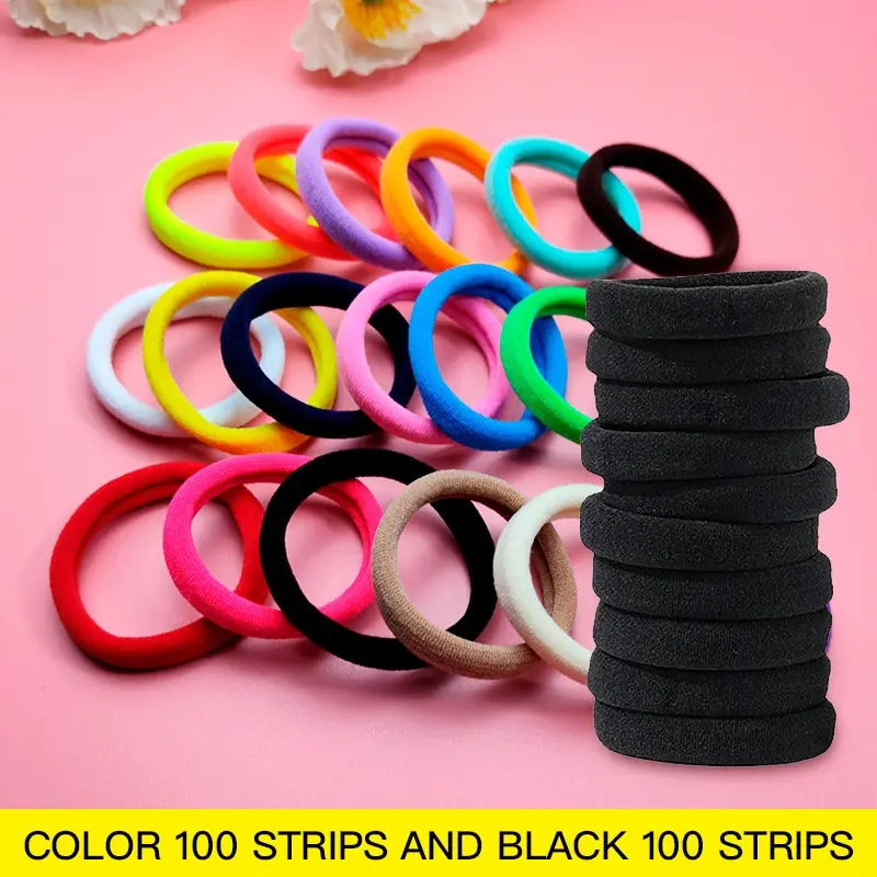 200 Pieces Seamless Rubber Band Headdress Hairband Hair Rope Headband High Elastic Tie Hair Black Color Towel Ring