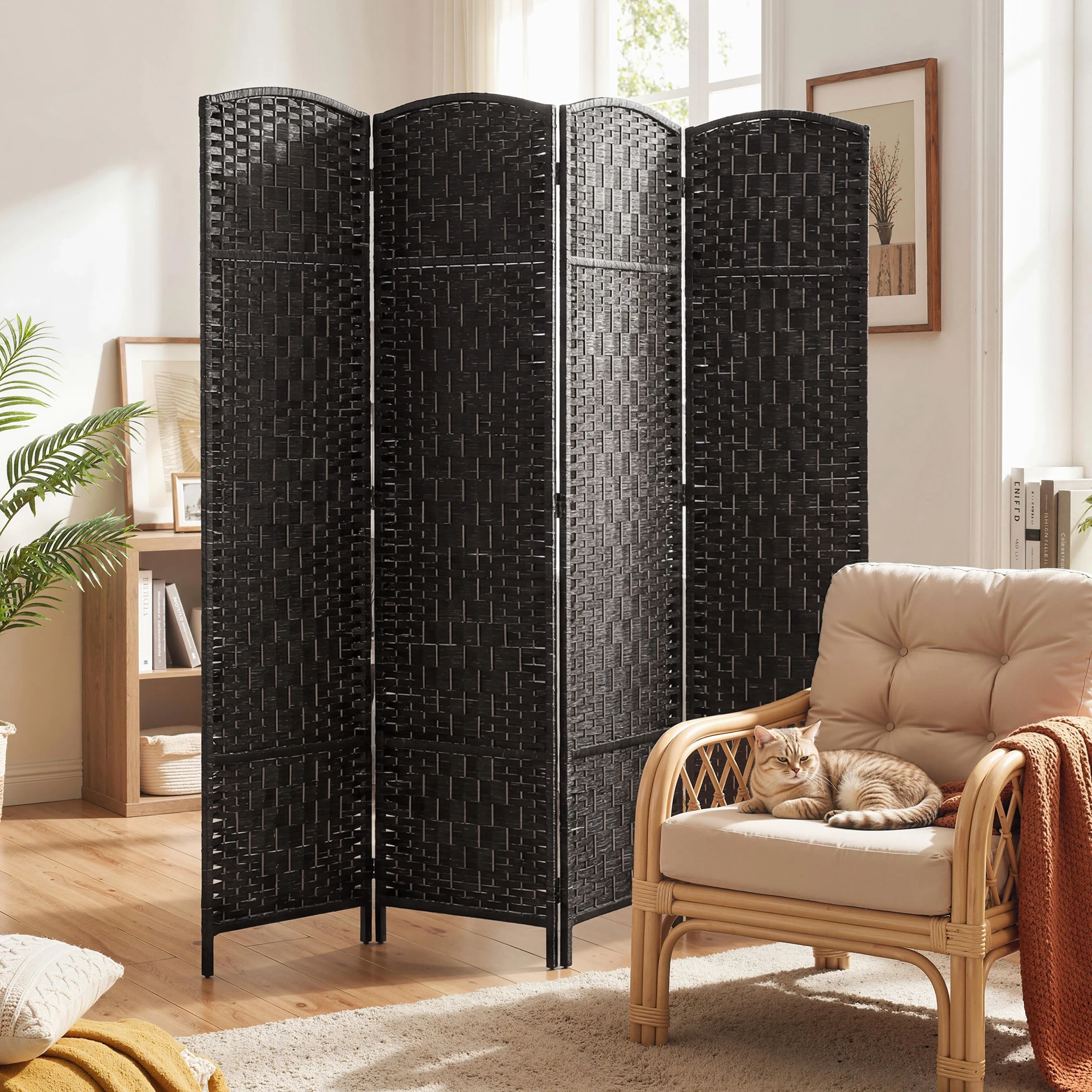 4 Panel 6FT Tall Folding Privacy Screen, 70.9